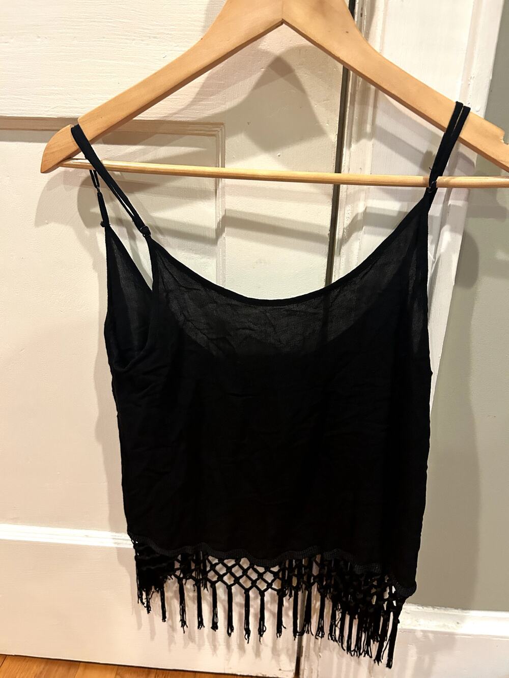 Monteau Black Fringed Cami Top Size XL Festival Boho Club Summer